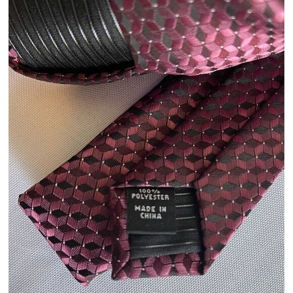 AlfaTech by Alfani Mens Wine/Black Geometric Neck Tie NEW - Picture 12 of 13